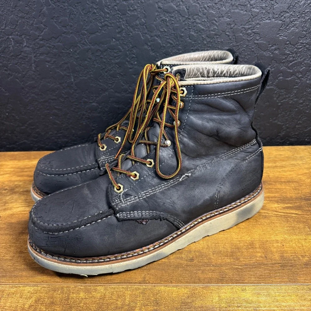 Thorogood American Heritage 804-6201 Black Leather Work Boots Mens 11 2E Wide